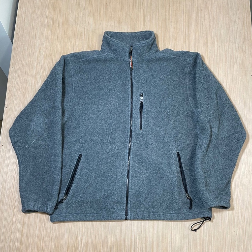 LL Bean Fleece Jacket Mens Large Gray Full Zip Mock Neck 0CQ30